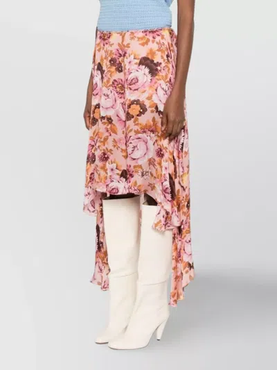 Chloé Asymmetric Floral Print Flowing Skirt In Multi