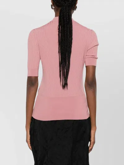 Fendi Knit Pullover With Crew Neck And Ribbed Texture In Pink