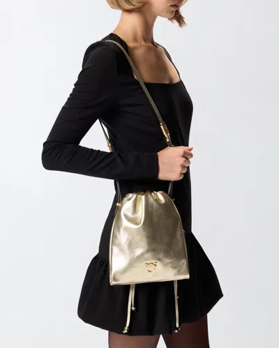 Pinko Sac Porté Épaule Mini Slouchy Bag En Daim Lamé Avec Logo Love Birds
