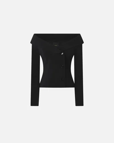 Pinko Antonina Black Jacket With Off-shoulder Neckline In Tech Fabric Woman In Black