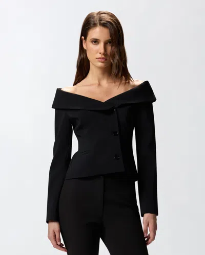 Pinko Antonina Black Jacket With Off-shoulder Neckline In Tech Fabric Woman In Black