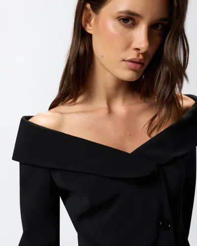 Pinko Antonina Black Jacket With Off-shoulder Neckline In Tech Fabric Woman In Black