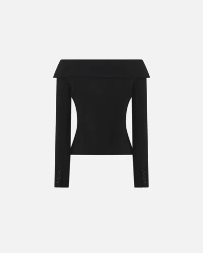 Pinko Antonina Black Jacket With Off-shoulder Neckline In Tech Fabric Woman In Black