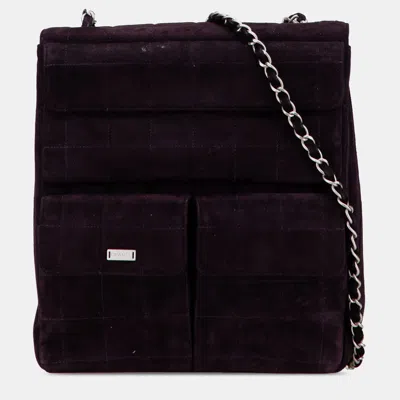 Pre-owned Chanel Purple Chocolate Bar Reissue Suede Multipocket Chain Flap