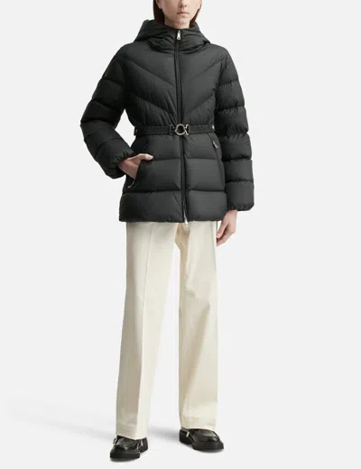 Moncler Brosse Diagonal-quilted Hooded Short Down Jacket In Black