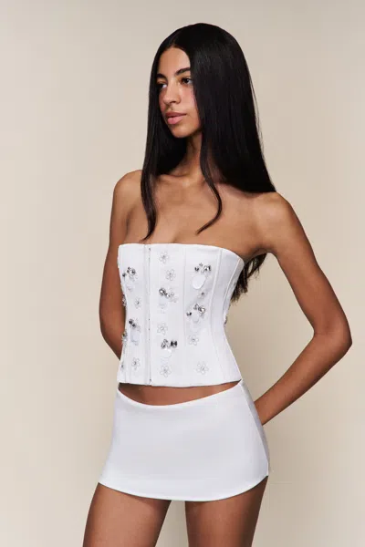 Danielle Guizio Ny Embellished Satin Corset In White
