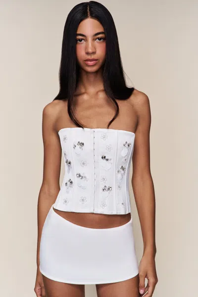 Danielle Guizio Ny Embellished Satin Corset In White