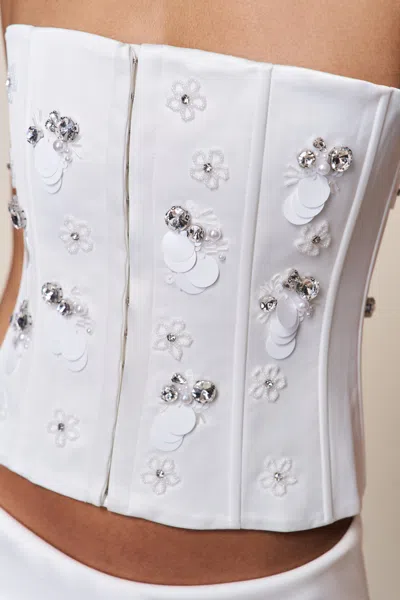 Danielle Guizio Ny Embellished Satin Corset In White