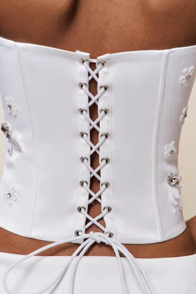Danielle Guizio Ny Embellished Satin Corset In White