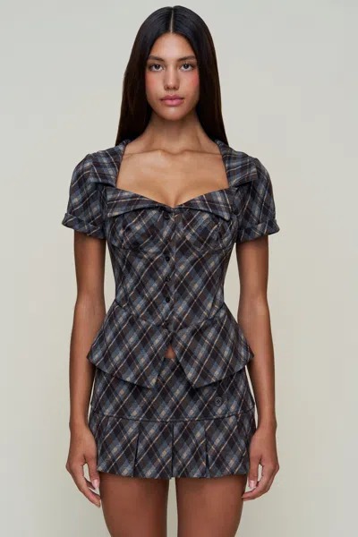 Danielle Guizio Ny Lia Buttondown Diamond Tartan Corset In Gray