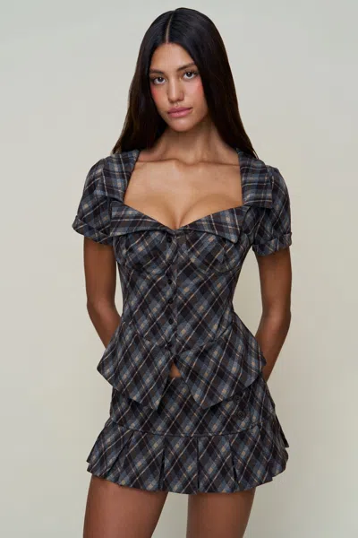 Danielle Guizio Ny Lia Buttondown Diamond Tartan Corset In Gray