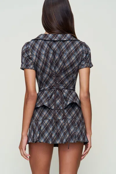 Danielle Guizio Ny Lia Buttondown Diamond Tartan Corset In Gray