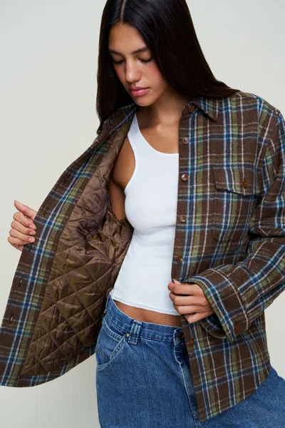 Danielle Guizio Ny Parker Quilted Lined Shacket In Brown