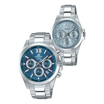 Casio General Edifice & Sheen Japan / South Korea Fashion Couple Blue Analog In Metallic