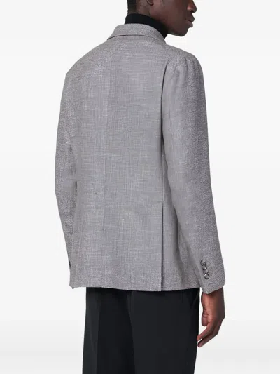 Tagliatore Taupe Single-breasted Jacket In Wool And Silk Blend In Gray