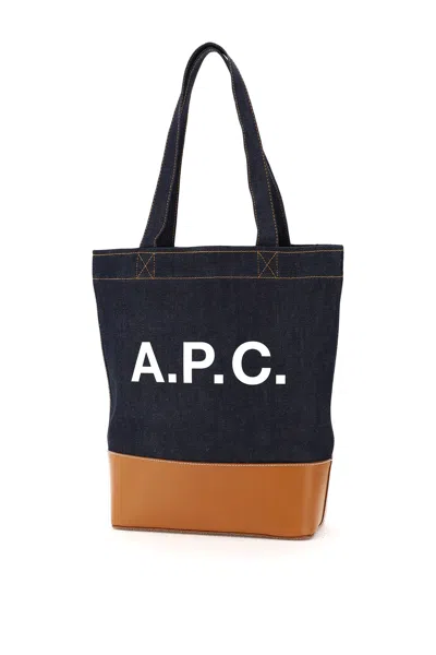 Apc Two-tone Denim And Leather Axelle Shopping Bag In Brown