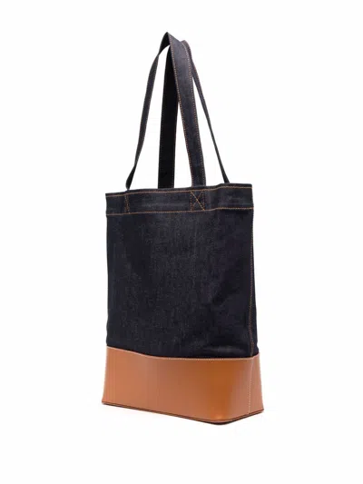 Apc Two-tone Denim And Leather Axelle Shopping Bag In Brown
