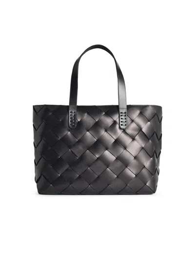 Dragon Diffusion Woven Leather Tote Bag With Dual Handles In Black