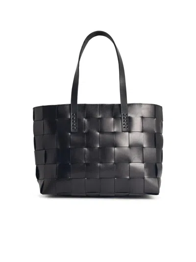 Dragon Diffusion Woven Leather Tote Bag With Dual Handles In Black
