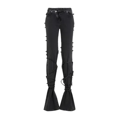 Alexander Mcqueen Mcqueen Asymmetric Closure Black Denim Jeans In Black