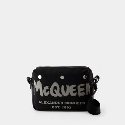 Alexander Mcqueen Black Fabric Mcqueen Graffiti Crossbody Bag In Black