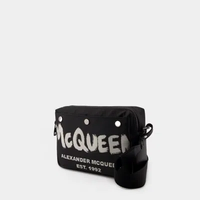 Alexander Mcqueen Black Fabric Mcqueen Graffiti Crossbody Bag In Black