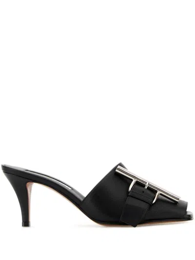 Alexander Mcqueen Leather Mules With Kitten Heel And Metal Embellishment In Black