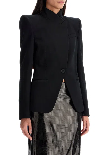 Alexander Mcqueen Asymmetric Wool Blazer In Black