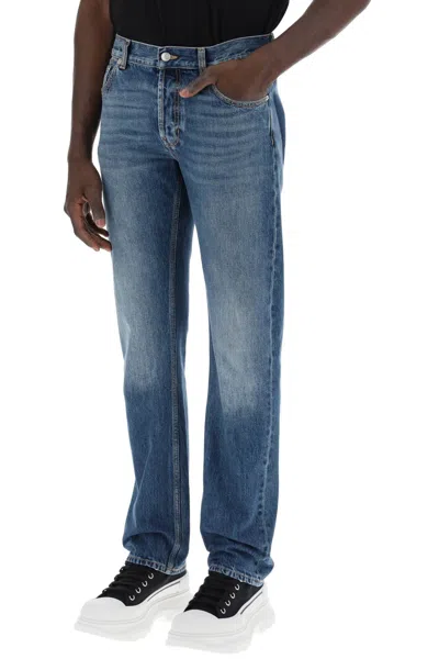 Alexander Mcqueen Straight Leg Jeans With Faux Pocket On The Back. In Blue