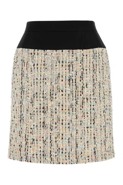 Alexander Mcqueen Textured Tweed Skirt With Contrasting Waistband In Multi