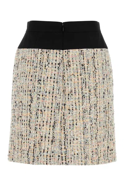 Alexander Mcqueen Textured Tweed Skirt With Contrasting Waistband In Multi