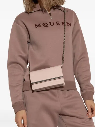 Alexander Mcqueen Cross-bar Mini Pink Lambskin Crossbody Bag In Neutral