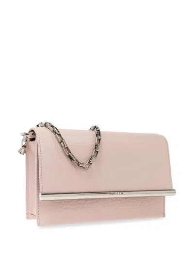 Alexander Mcqueen Cross-bar Mini Pink Lambskin Crossbody Bag In Neutral
