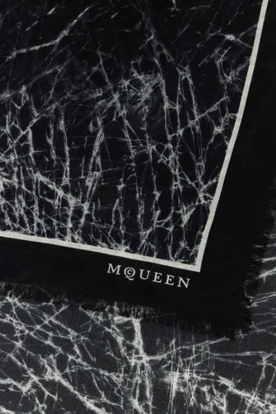 Alexander Mcqueen Printed Wool Scarf In Black