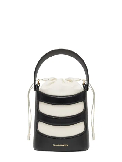 Alexander Mcqueen Two-tone Leather Mini The Rise Bucket Bag In Black