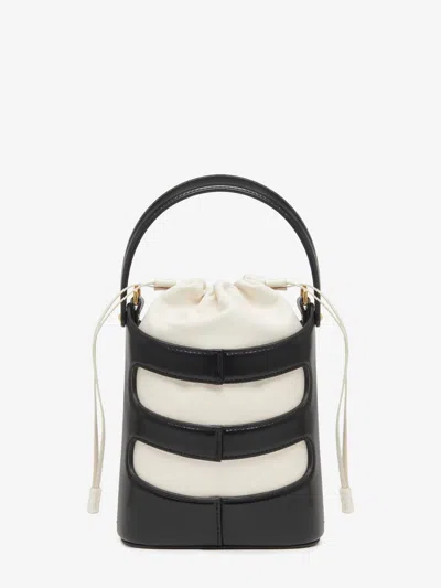 Alexander Mcqueen Two-tone Leather Mini The Rise Bucket Bag In Black
