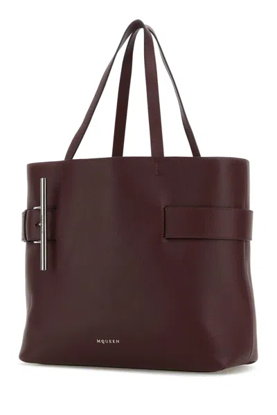 Alexander Mcqueen Tyrian Purple Leather T-bar Shopping Bag