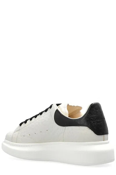 Alexander Mcqueen White Leather Sneakers With Black Leather Heel In White