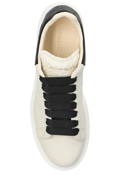 Alexander Mcqueen White Leather Sneakers With Black Leather Heel In White