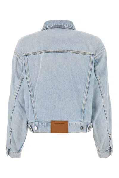 Alexander Wang Balenciaga Light Blue Cropped Jacket With Logo Patch At The Back In Cotton Denim Woman