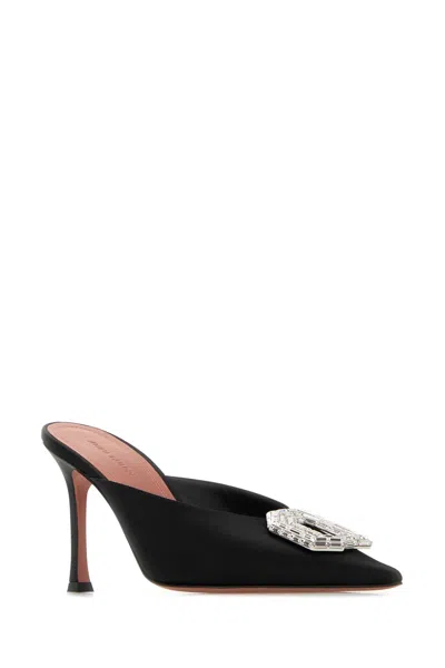 Amina Muaddi Black Satin Camelia Mules In Black