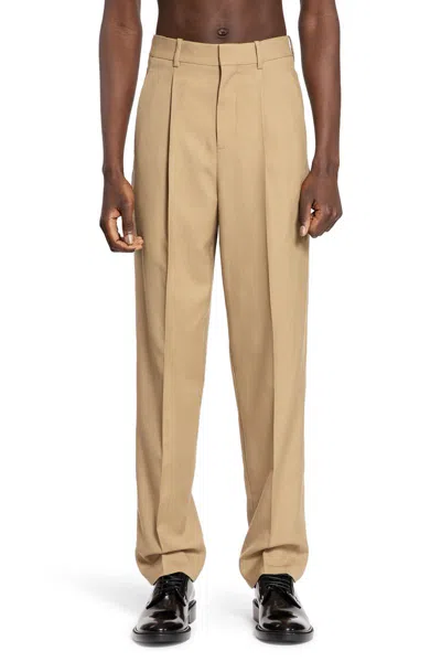 Saint Laurent High Waist Carrot Fit Wool Trousers In Brown