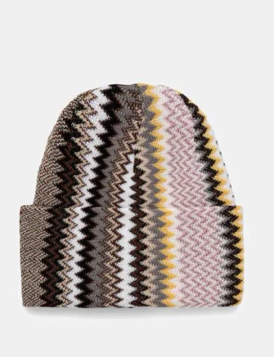 Missoni Multicolor Beanie With Zigzag Motif In Wool Blend Woman In Multi