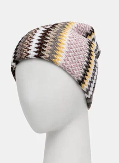 Missoni Multicolor Beanie With Zigzag Motif In Wool Blend Woman In Multi