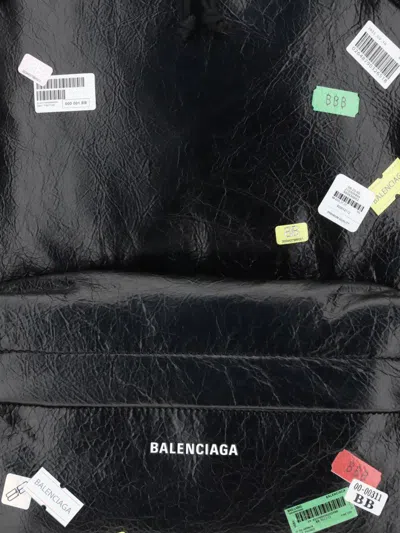 Balenciaga Men Explorer Backpack With Printed Stickers In Black