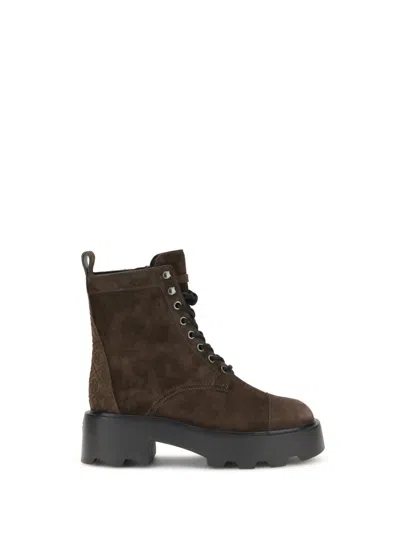 Tory Burch Ankle Boots With Round Toe And Chunky Sole In Brown