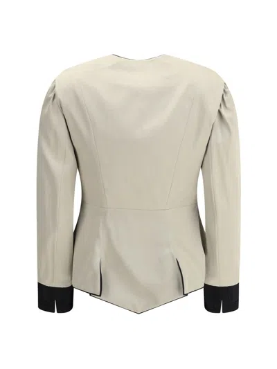 Chloé Satin Blazer Structured Shoulders Contrast Cuffs In Gray