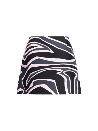Pucci High Waist Abstract Pattern Mini Skirt In Black