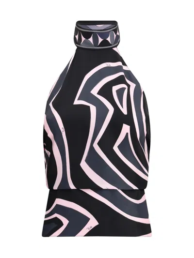 Pucci Printed Silk-twill Halterneck Top In Multi