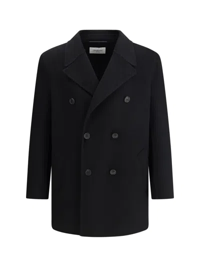 Saint Laurent Double Breasted Jacket Notched Lapel In Black